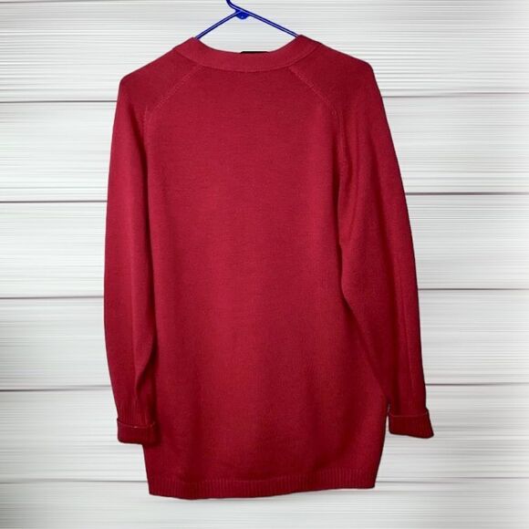 Kasha de Rodier France Wool Blend Red Long Cardigan V-neck Pockets Oversized S - Picture 9 of 12